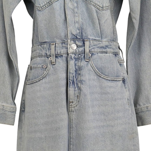 Pistola Amira Long Sleeve Midi Denim Dress Snap Front Light Wash Size XXS NWT - Picture 7 of 13